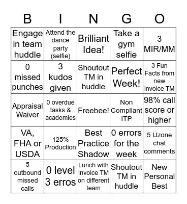 Invoice Bingo Card