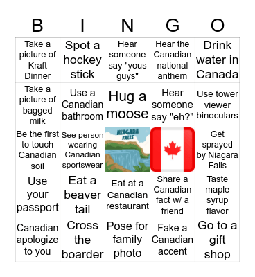 Oh Canada Bingo Card