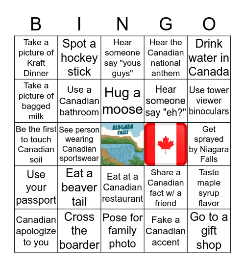 Oh Canada Bingo Card