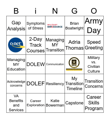 SFL-TAP My Transition  Bingo Card