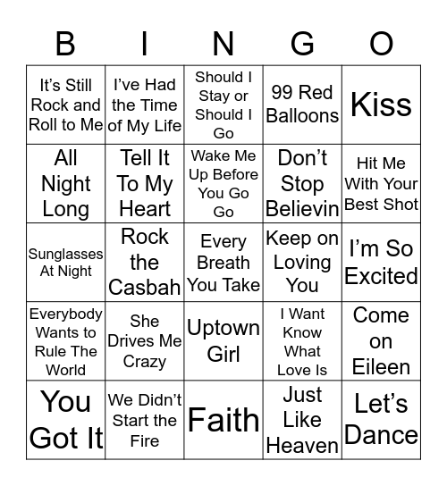 1980s SINGO  Bingo Card