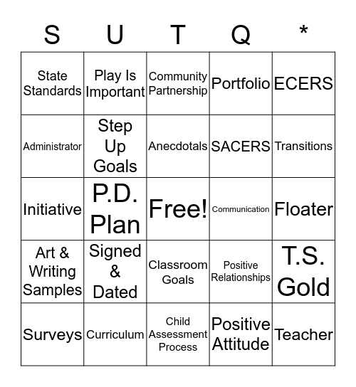 Step Up To Quality Bingo Card