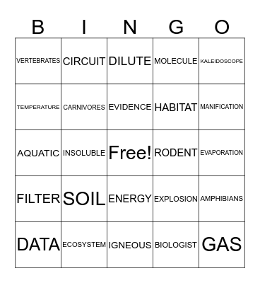 SCIENCE BINGO Card