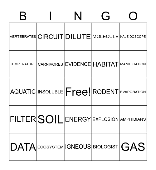 SCIENCE BINGO Card