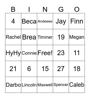 Schnepf Family Bingo Card