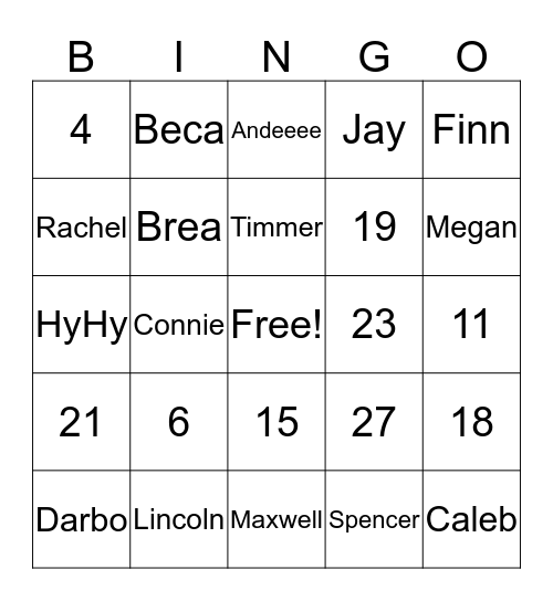 Schnepf Family Bingo Card