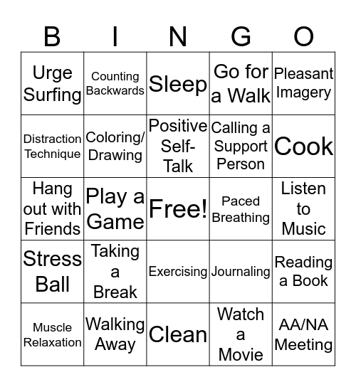 Coping Skills Bingo Card