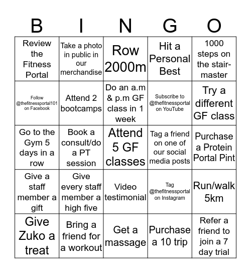 The Fitness Portal Bingo Card
