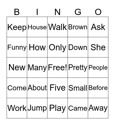 Sight Word #1 Bingo Card