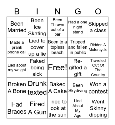 Never Have I Ever Bingo Card