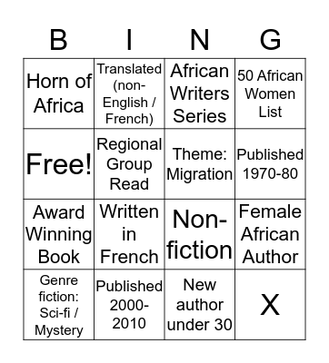 African reading bingo 2020 Bingo Card