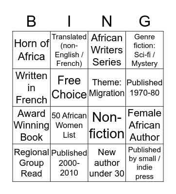 African reading bingo 2020 Bingo Card