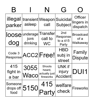 NYE Bingo Card
