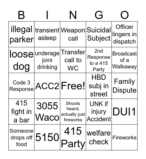 NYE Bingo Card