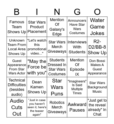 Kickoff Stream Bingo Card