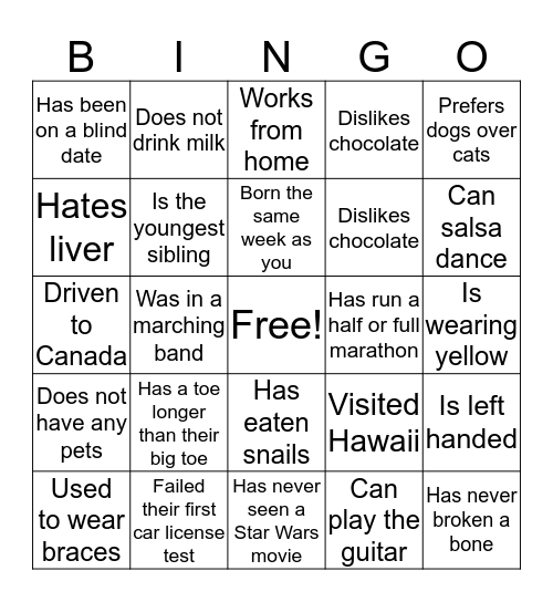 Find someone who Bingo Card