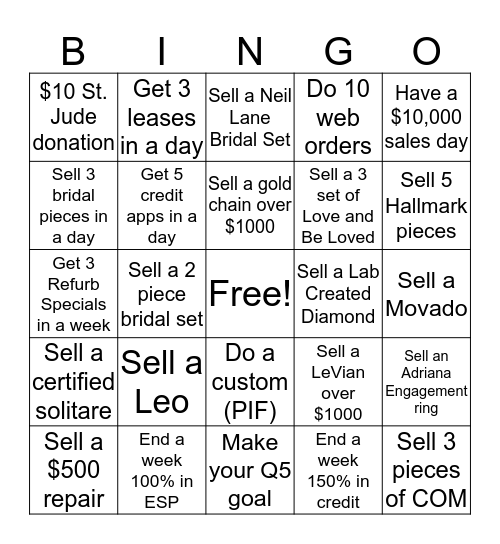 Final Countdown Bingo Card