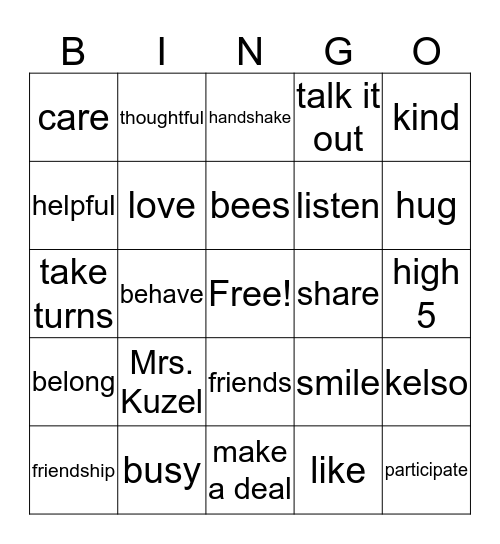 Busy Bee Bingo Card