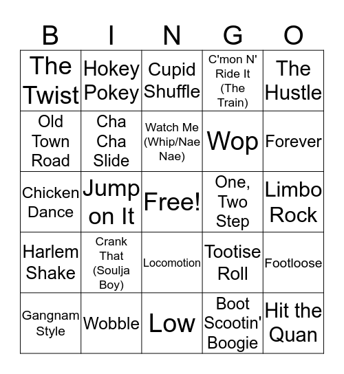 Group Dances  Bingo Card