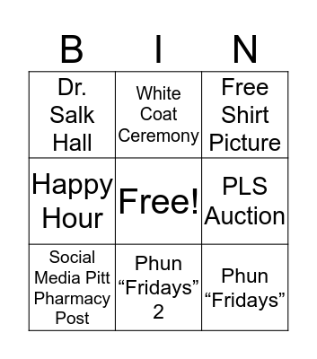 Pharmacy Weeks Bingo Card