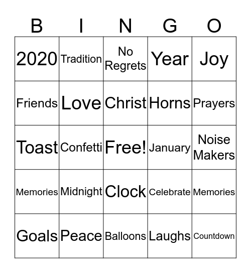 New Year's Eve Bingo Card