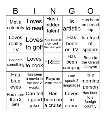 People Bingo Card