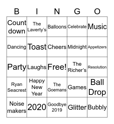 New Years Eve Bingo  Bingo Card
