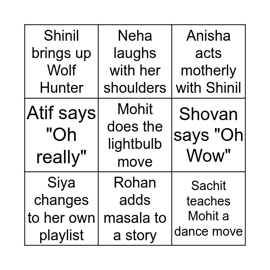 Take a drink when... Bingo Card