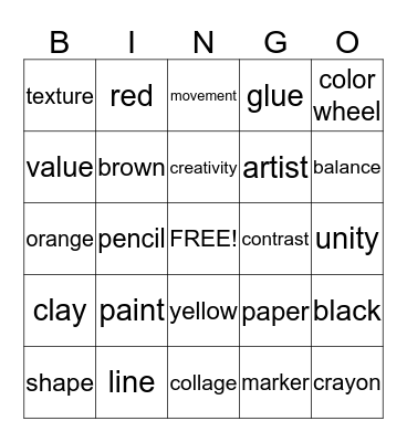 Art Bingo Card