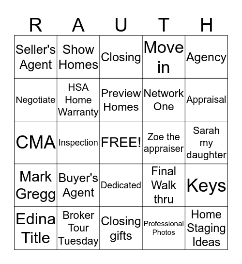 Buy or Sell a home with Kathy Bingo Card