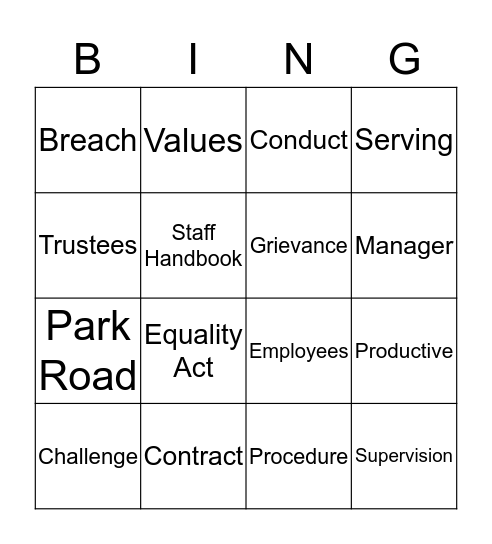 The Springfield Project  - Code of Conduct Bingo Card