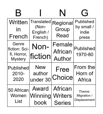 2020 Bingo challenge Bingo Card