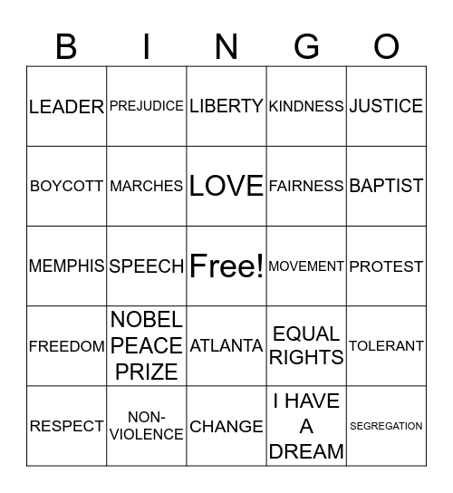 MLK DAY Bingo Card