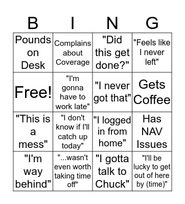 Art's Time Off Return Bingo Card