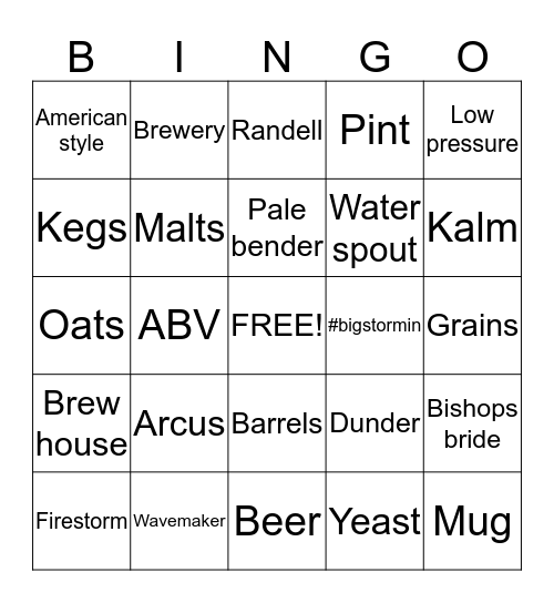 Big Storm BeerGo Bingo Card