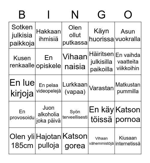 Ylilaudan alfabingo 2020 Bingo Card