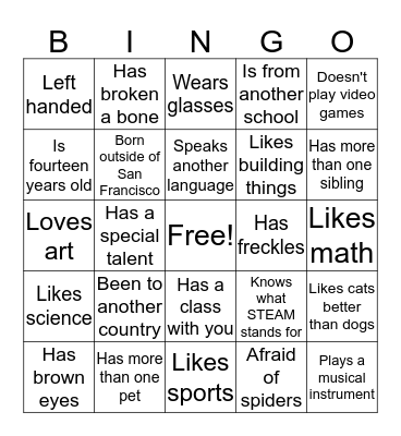 Get to Know you Bingo! (Write their name in the box) Bingo Card