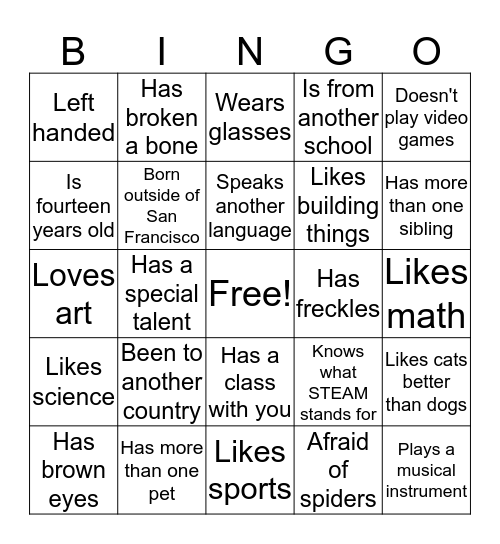 Get to Know you Bingo! (Write their name in the box) Bingo Card