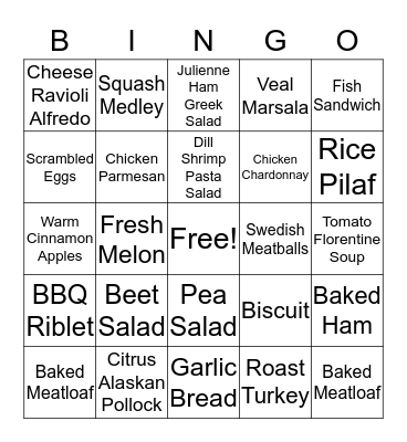 "Lunch With Us" Menu Bingo Card