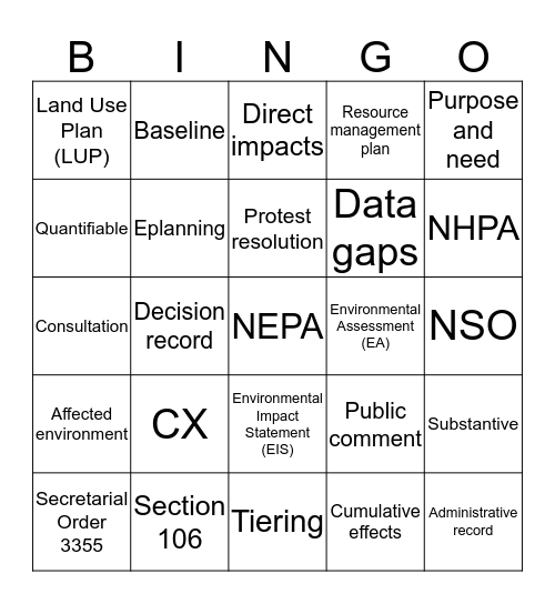 NEPA Buzzword Bingo Card