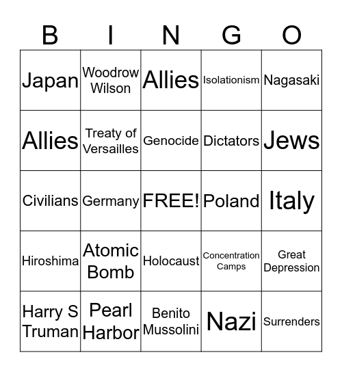 World War II Bingo Card