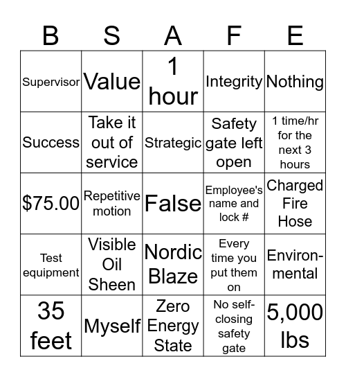 Interfor Safety Kickoff 2020 Bingo Card