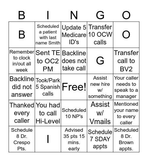 Ocala Health PAC Bingo Card