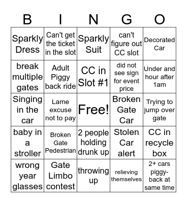 NYE Parking Bingo  Bingo Card