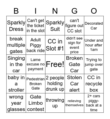 NYE Parking Bingo  Bingo Card