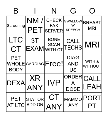 RADIOLOGY  Bingo Card