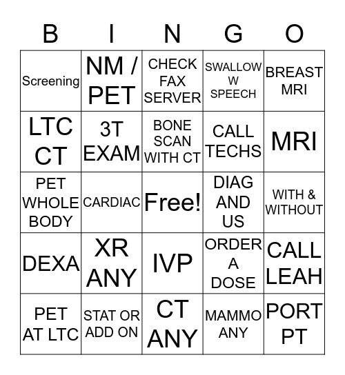 RADIOLOGY  Bingo Card