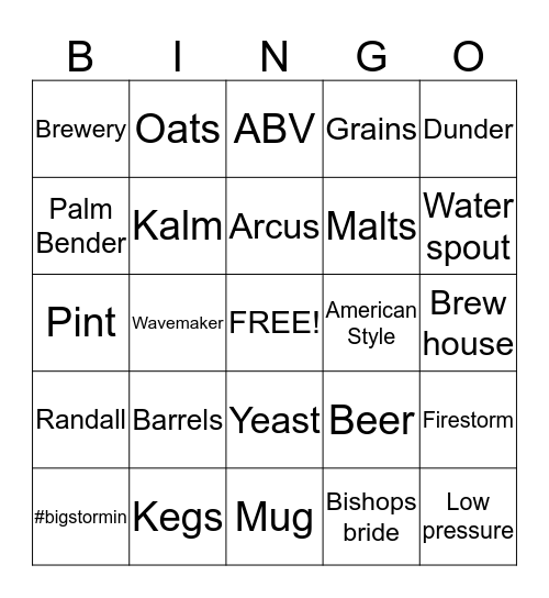 Big Storm BeerGo Bingo Card