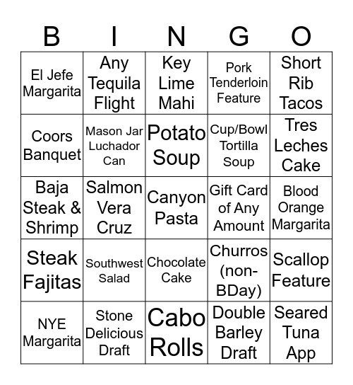 NYE Bingo Card