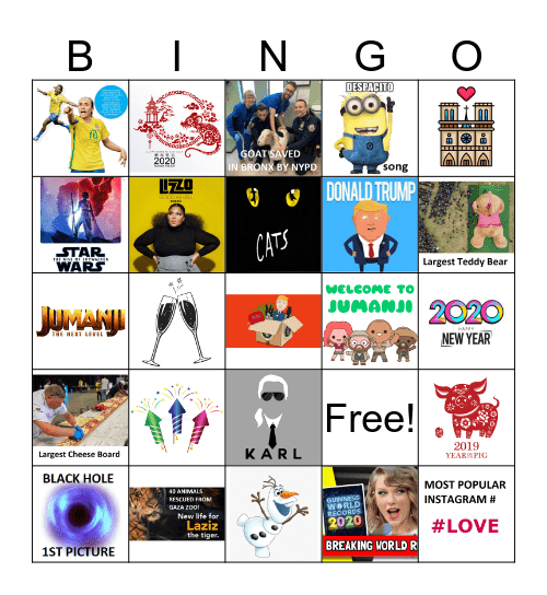 2019-2020 NEW YEARS BINGO Card